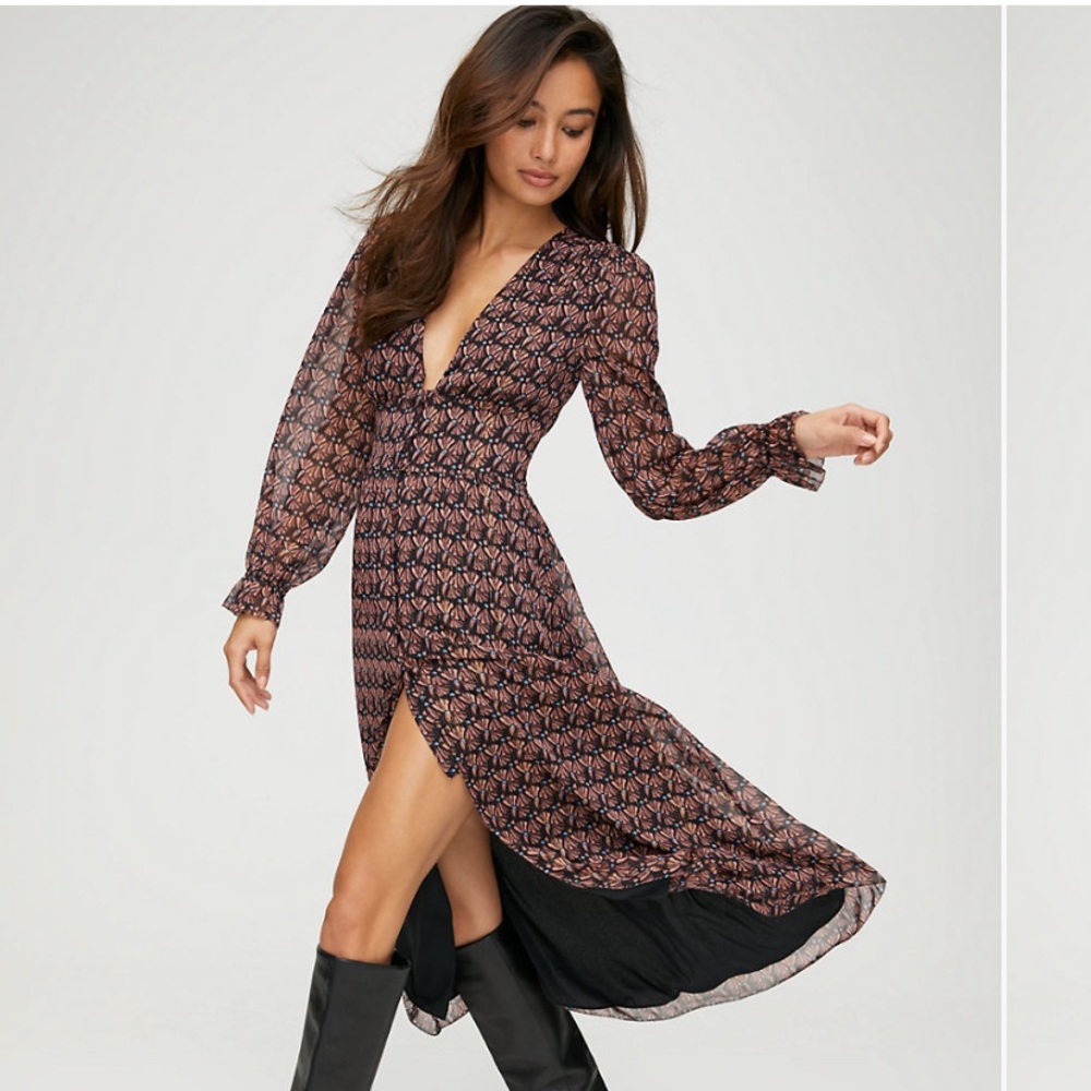 Aritzia Black and Pink Patterned Dress